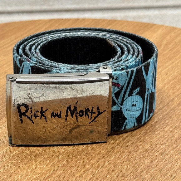 Rick and Morty Belt Mr. Meeseeks Print Blue‎ Black Buckle Canvas Belt M/L 36-42" - Picture 1 of 5
